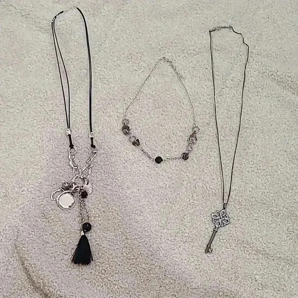 #29 set of 3 necklaces charm tassel rhinestone key beaded